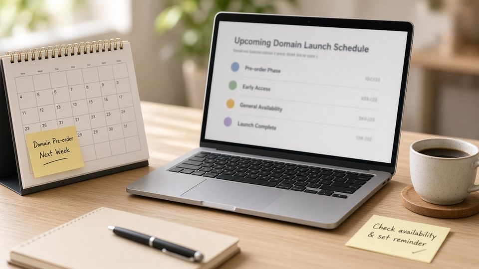 Domain preorder planning on a laptop and calendar